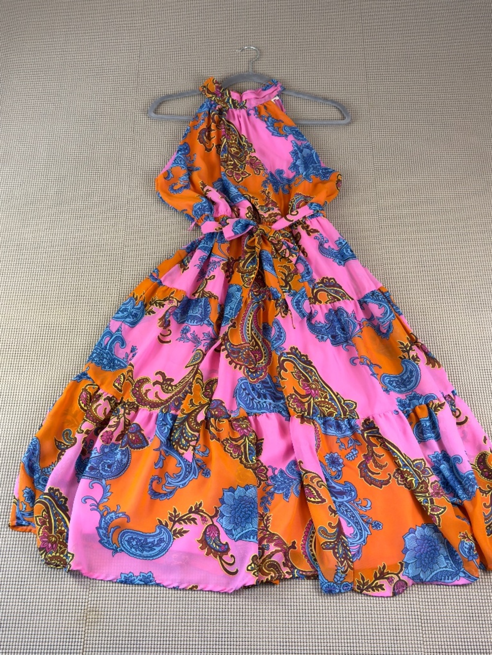 INDIGO ROSE boho paisley halter neck tiered layered flowing midi dress sz medium